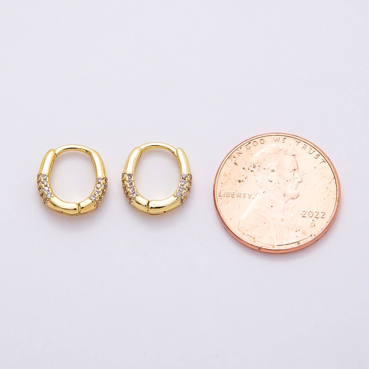 16K Gold Filled 10mm Micro Paved CZ Oval Cartilage Huggie Earrings | Earrings-00378