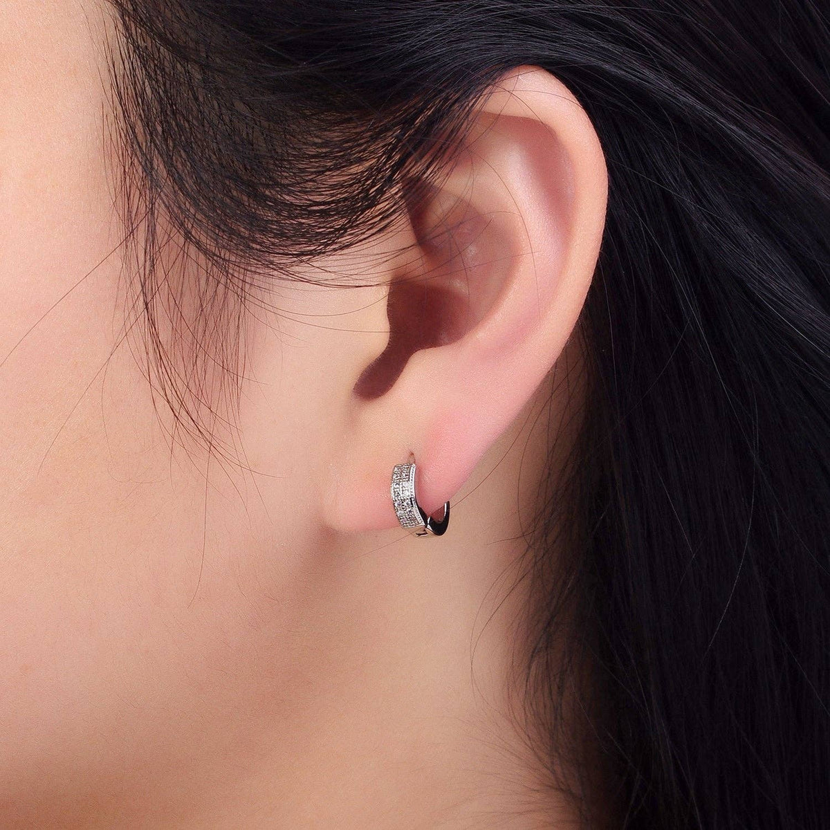 Micro Paved CZ Hoop Earrings Silver hoops Dainty Huggie earrings Party hoops AB1039