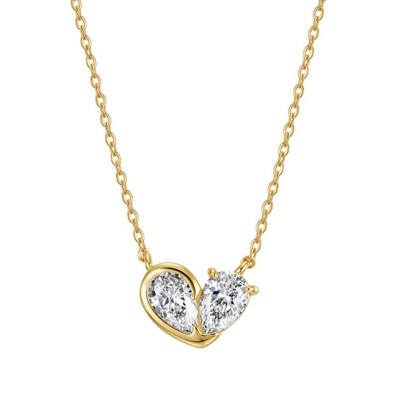 Dual Pear Moissanite Heart Necklace in 925 Sterling Silver