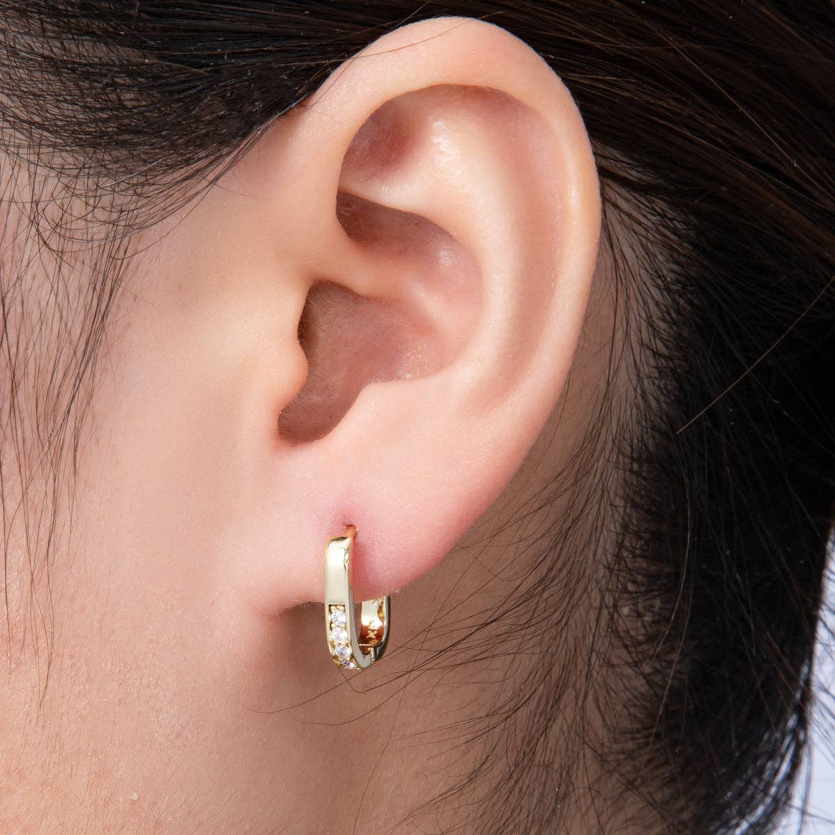 14K Gold Filled 14mm Micro Paved CZ Oblong Hoop Earrings | Earrings-00137