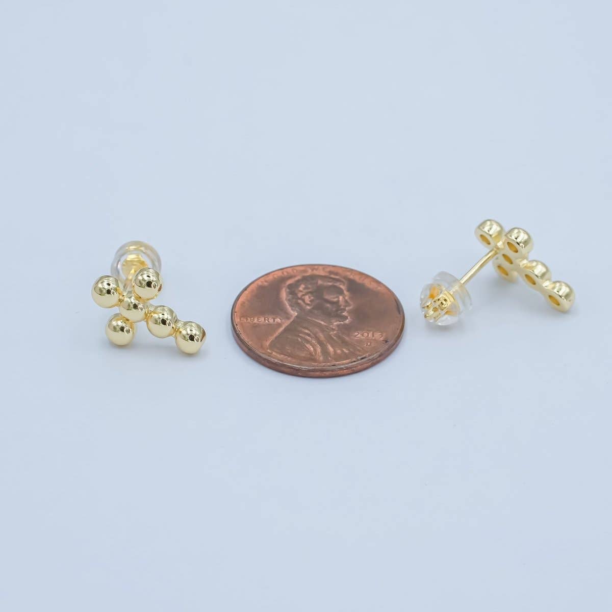 24K Gold Filled Beaded Bubble Cross Stud Earrings | AD828