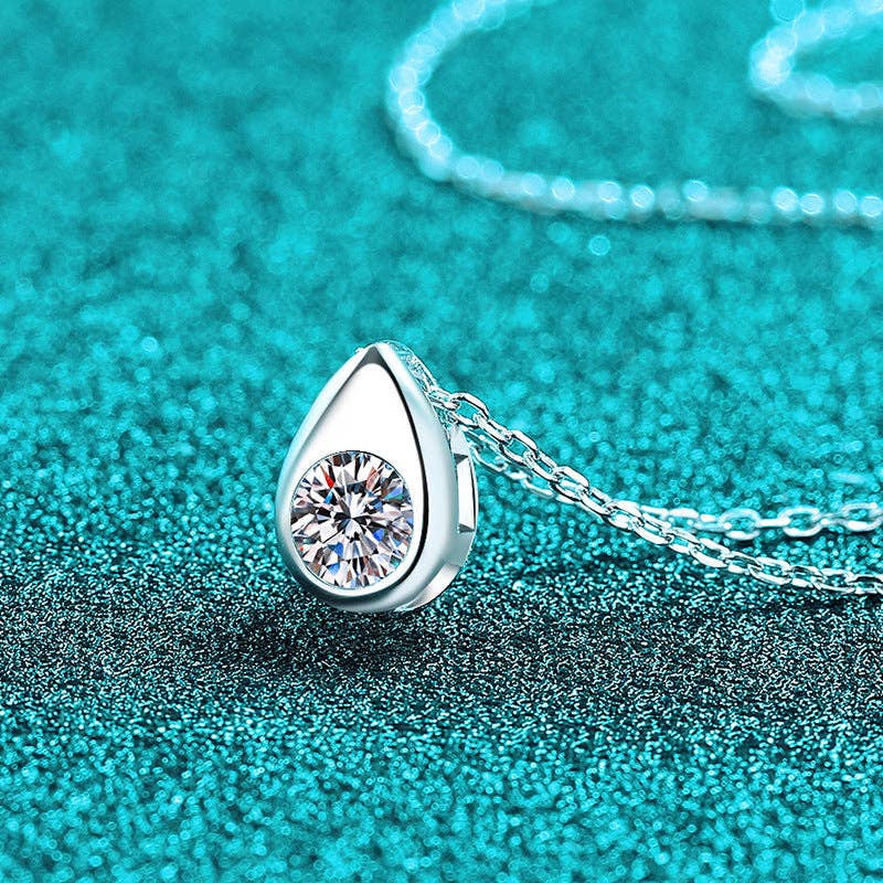 Teardrop Bezel Moissanite Necklace in 925 Sterling Silver