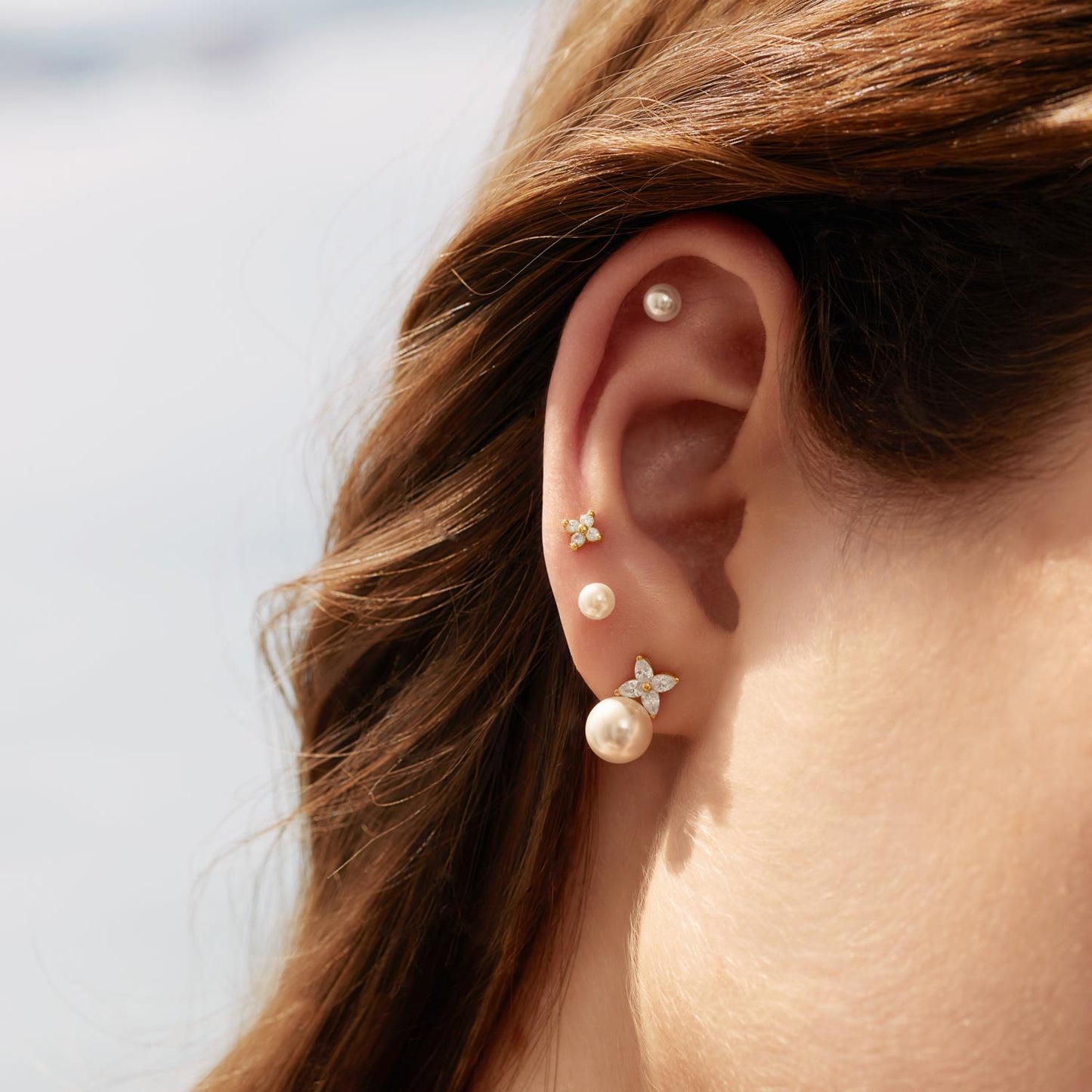 Shell Pearl & Lucky Clover Stud Earrings