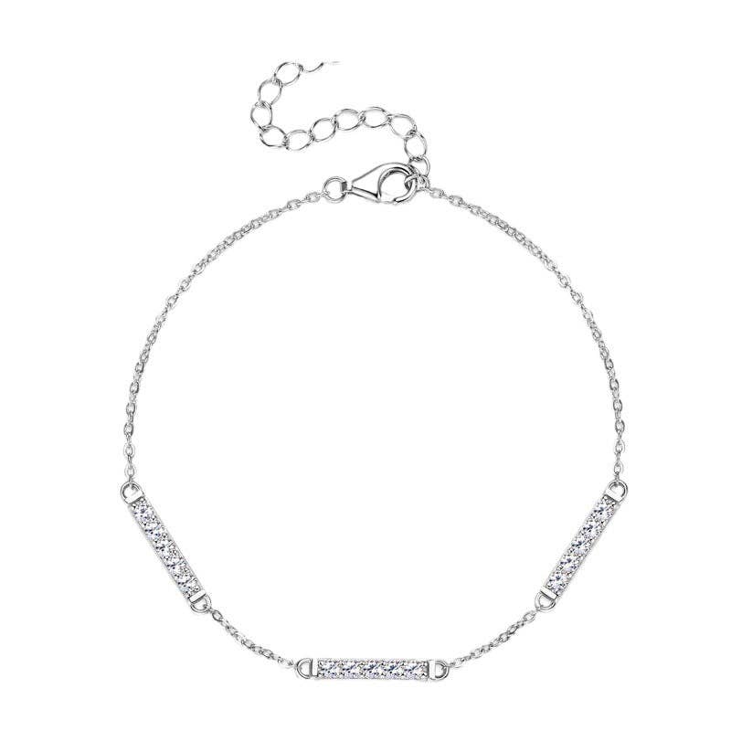Three Bar Moissanite Chain Bracelet in 925 Sterling Silver