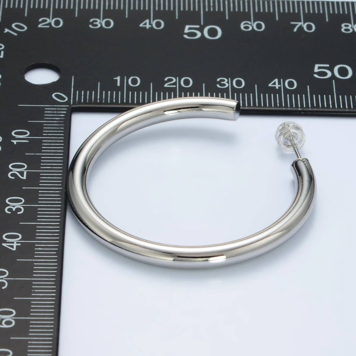 White Gold Filled 45mm Minimalist C-Shaped Hoop Earrings | AD640