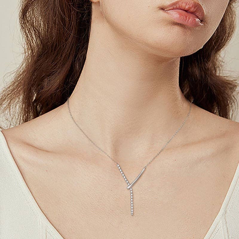 Asymmetric Moissanite Drop Y Necklace in 925 Sterling Silver