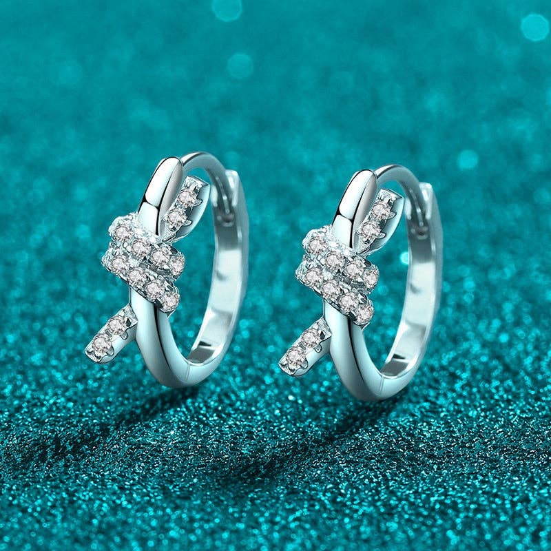 Moissanite Ribbon Knot Hoop Earrings in 925 Sterling Silver