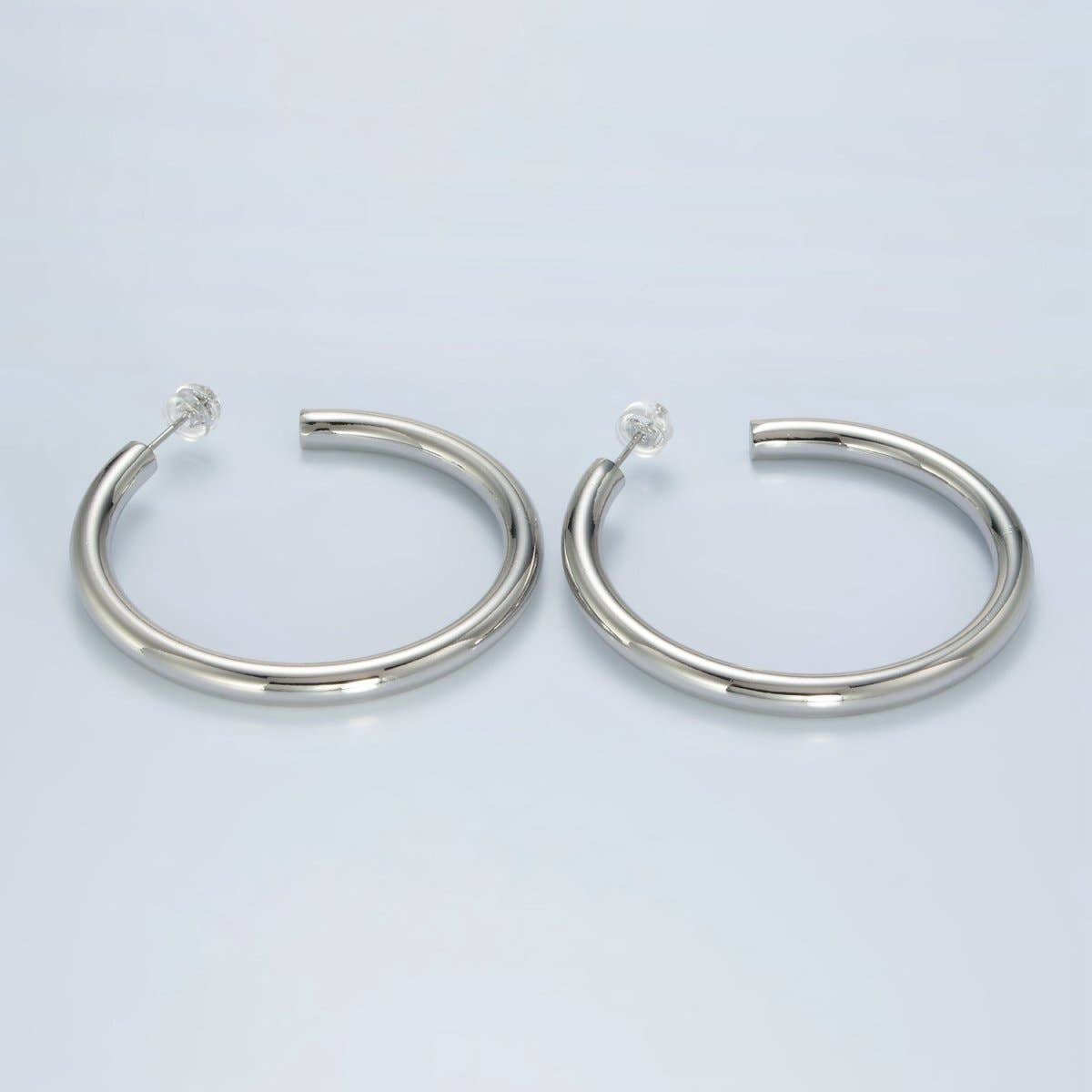 White Gold Filled 45mm Minimalist C-Shaped Hoop Earrings | AD640