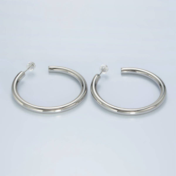 White Gold Filled 45mm Minimalist C-Shaped Hoop Earrings | AD640