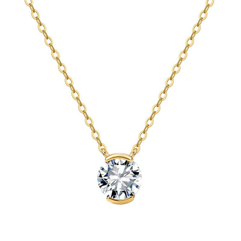 Round Moissanite Half-Bezel Necklace in 925 Sterling Silver