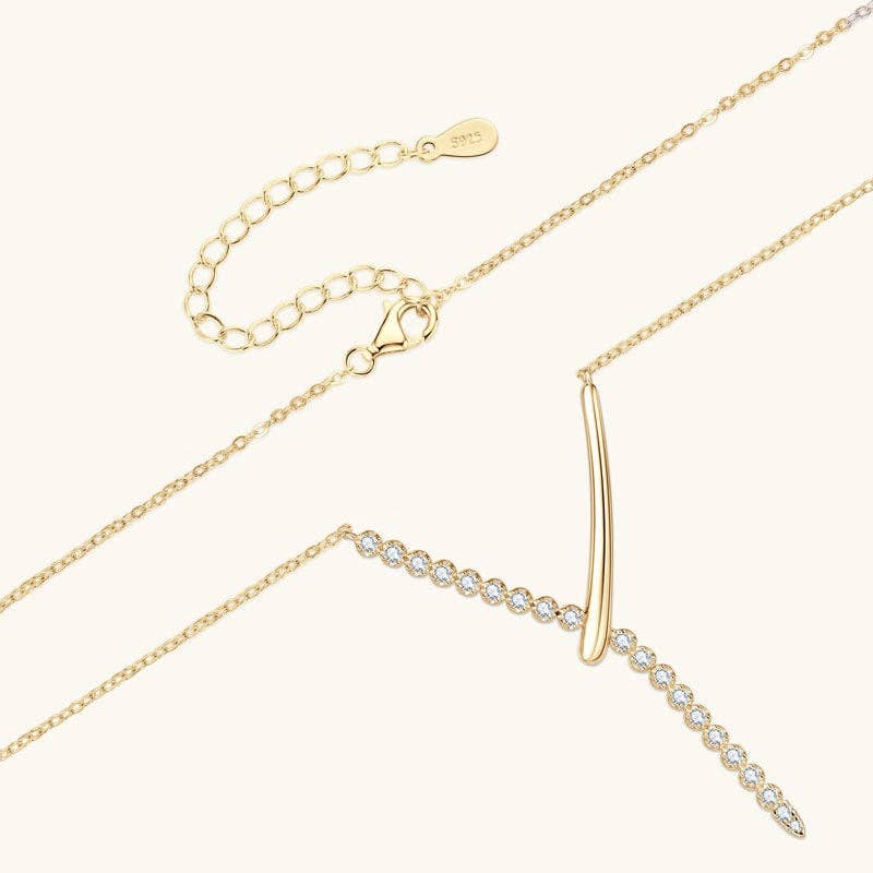 Asymmetric Moissanite Drop Y Necklace in 925 Sterling Silver