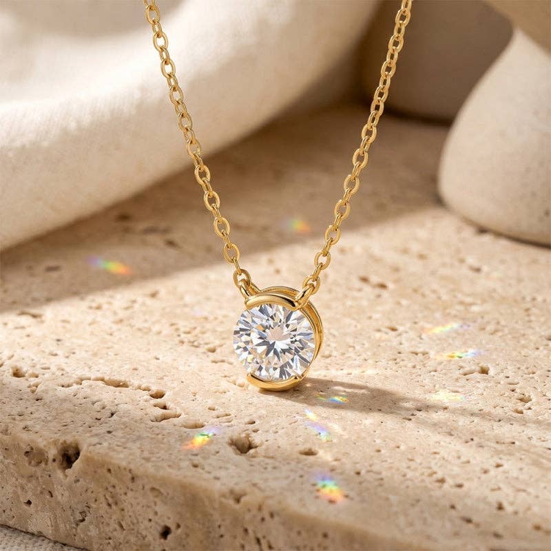 Round Moissanite Half-Bezel Necklace in 925 Sterling Silver
