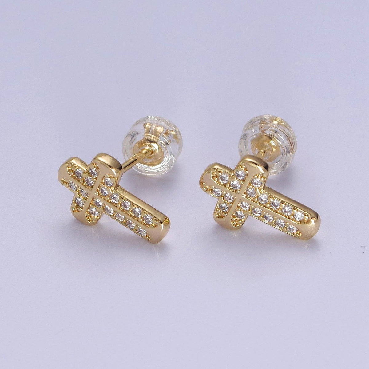 18K Gold Filled CZ Cross Stud Earring V097