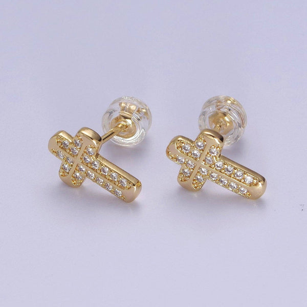 18K Gold Filled CZ Cross Stud Earring V097