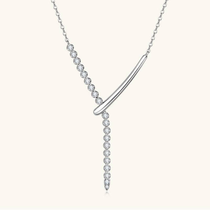 Asymmetric Moissanite Drop Y Necklace in 925 Sterling Silver