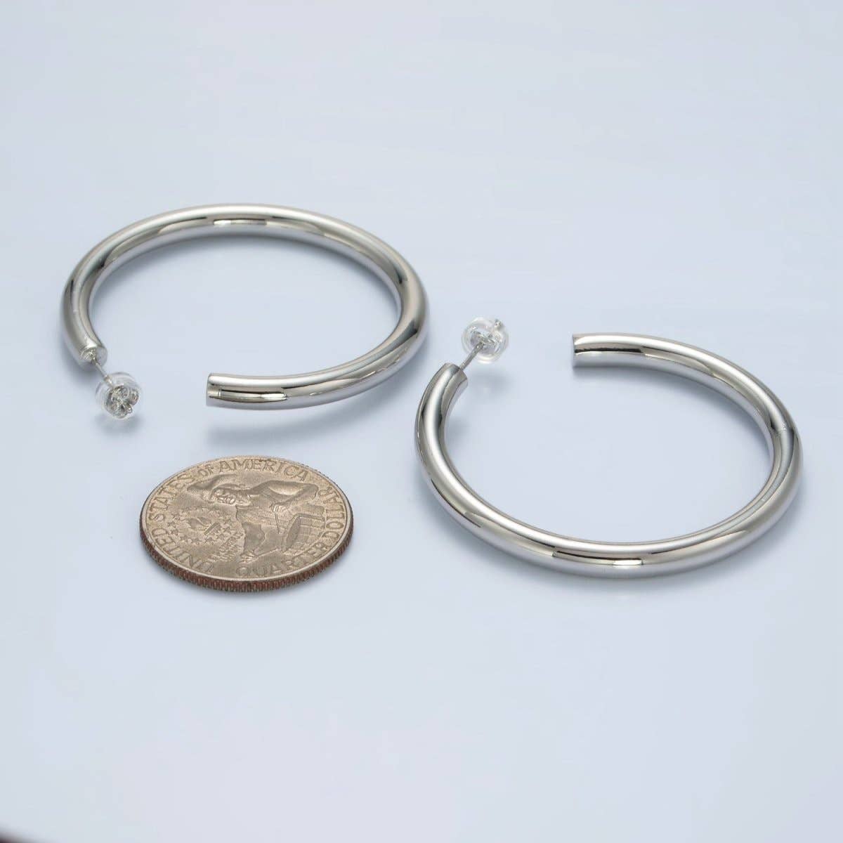 White Gold Filled 45mm Minimalist C-Shaped Hoop Earrings | AD640