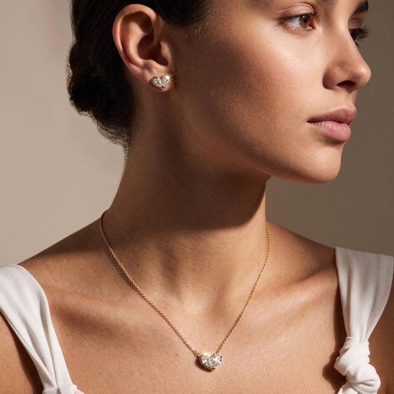 Dual Pear Moissanite Heart Necklace in 925 Sterling Silver
