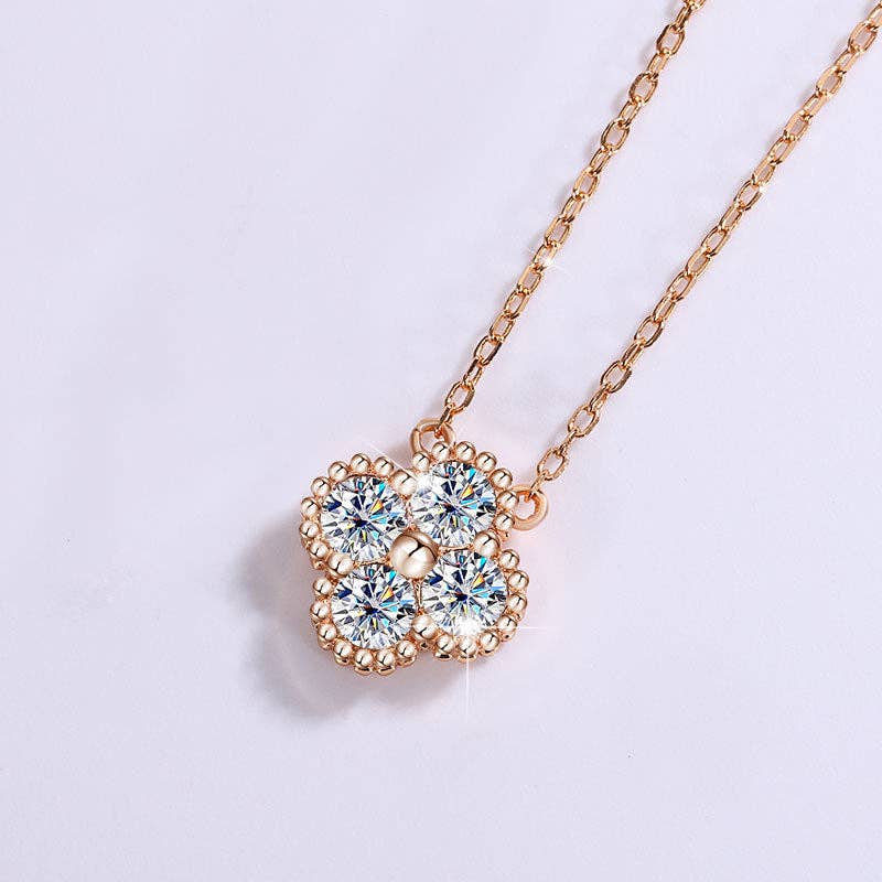 Moissanite Four Leaf Clover Necklace in 925 Sterling Silver