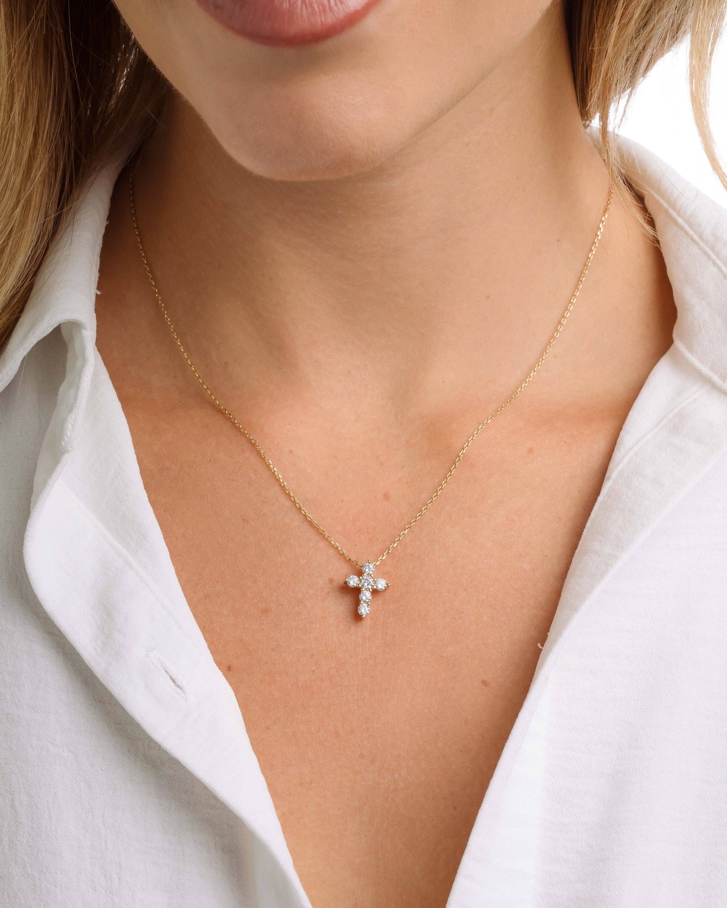 Small Studded Cross Necklace