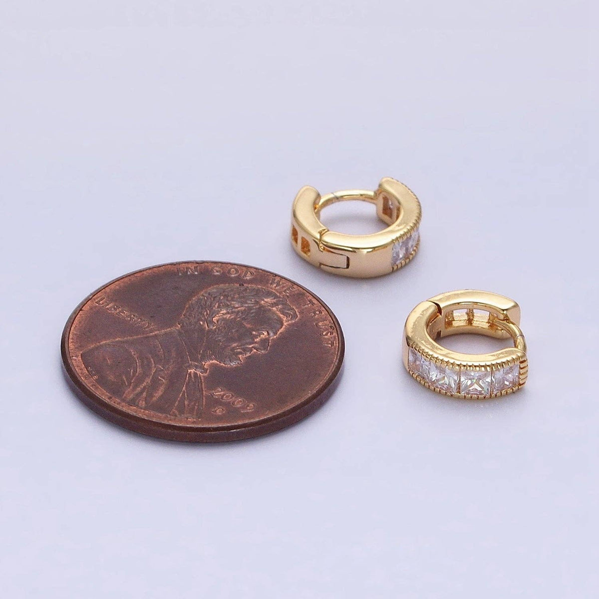 Gold Filled 9mm Clear Square CZ Cartilage Huggie Earrings