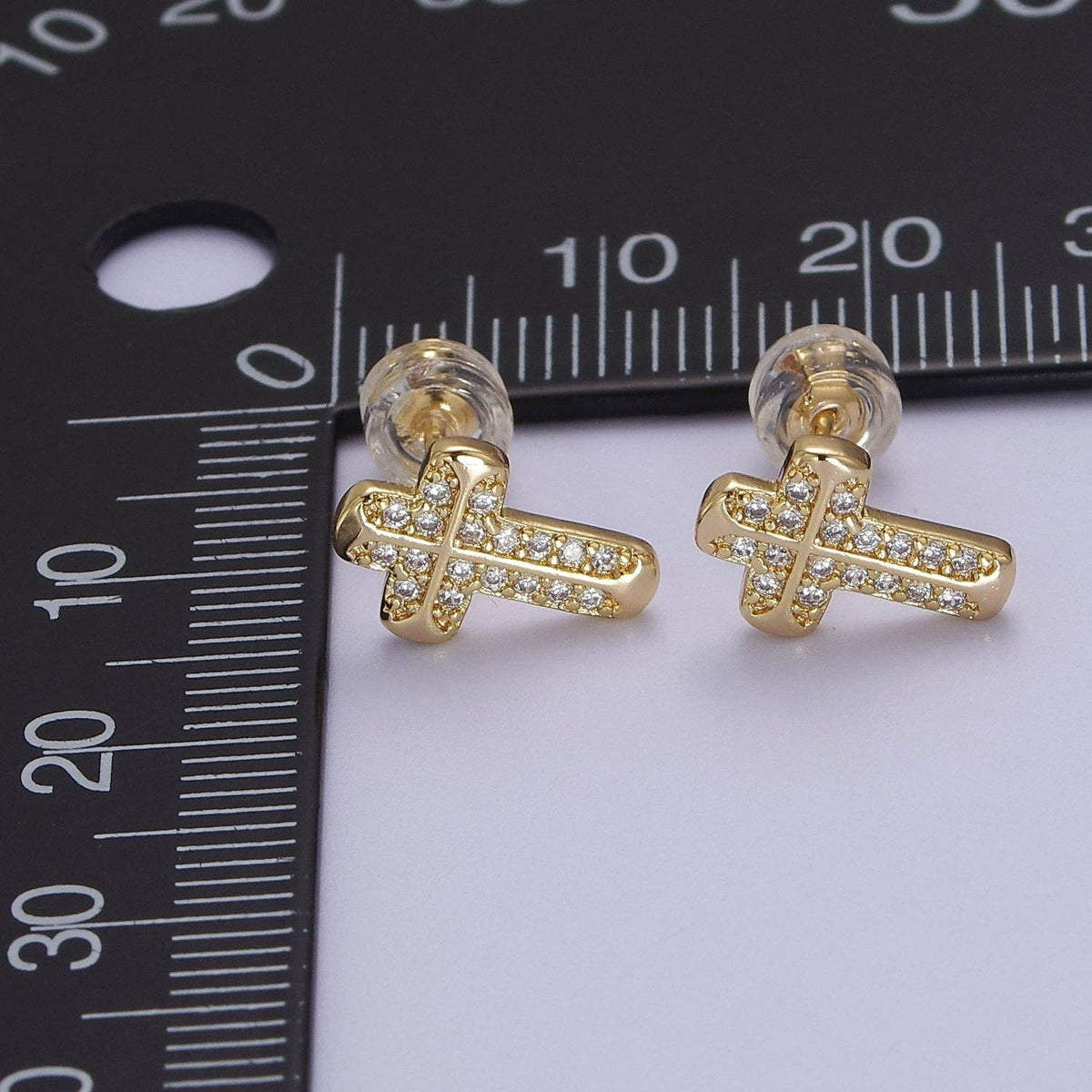 18K Gold Filled CZ Cross Stud Earring V097