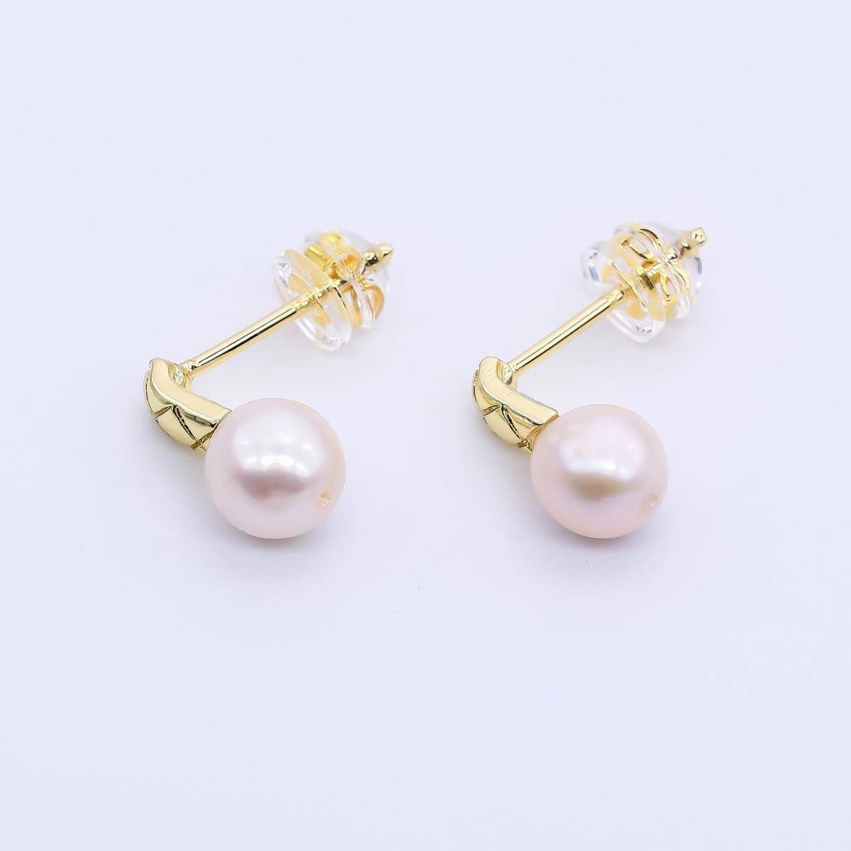 24K Gold Filled Freshwater Pearl Round Pipe Dainty Shaped Stud Earrings | Q-415