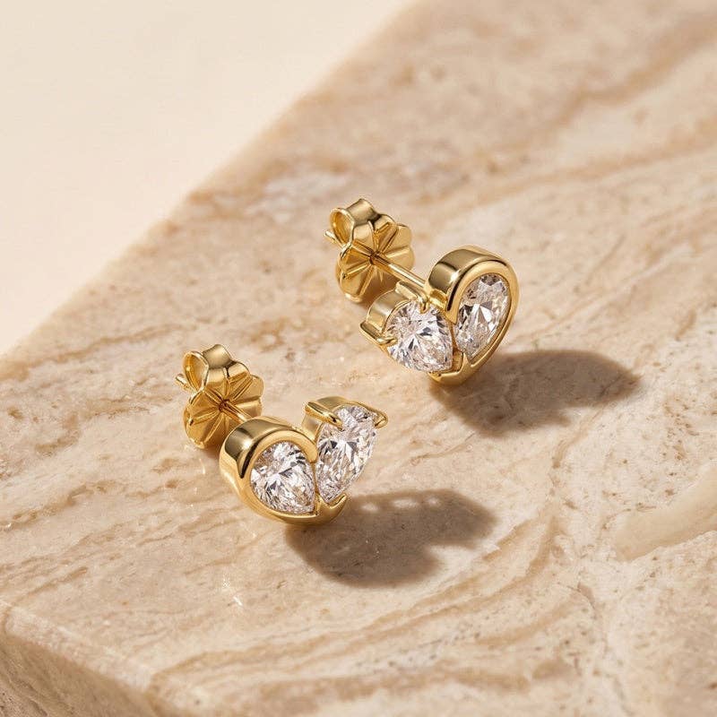 Pear Cut Moissanite Heart Earrings in 925 Sterling Silver