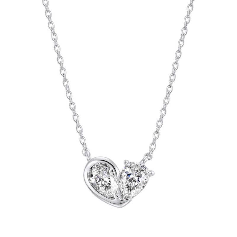 Dual Pear Moissanite Heart Necklace in 925 Sterling Silver