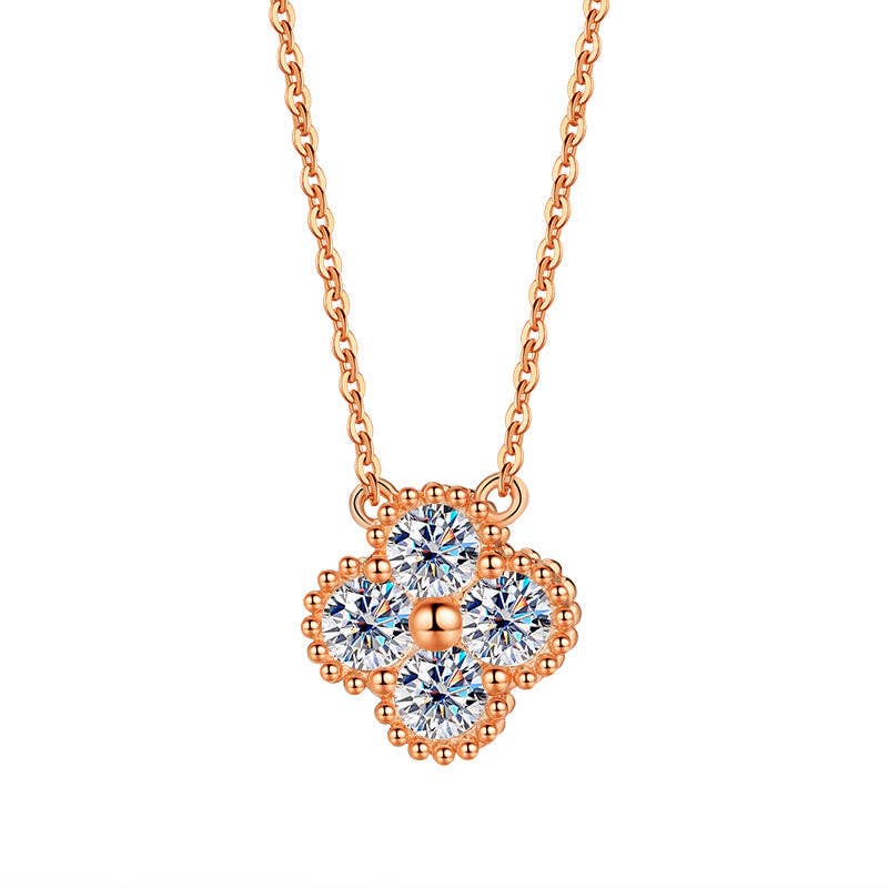 Moissanite Four Leaf Clover Necklace in 925 Sterling Silver