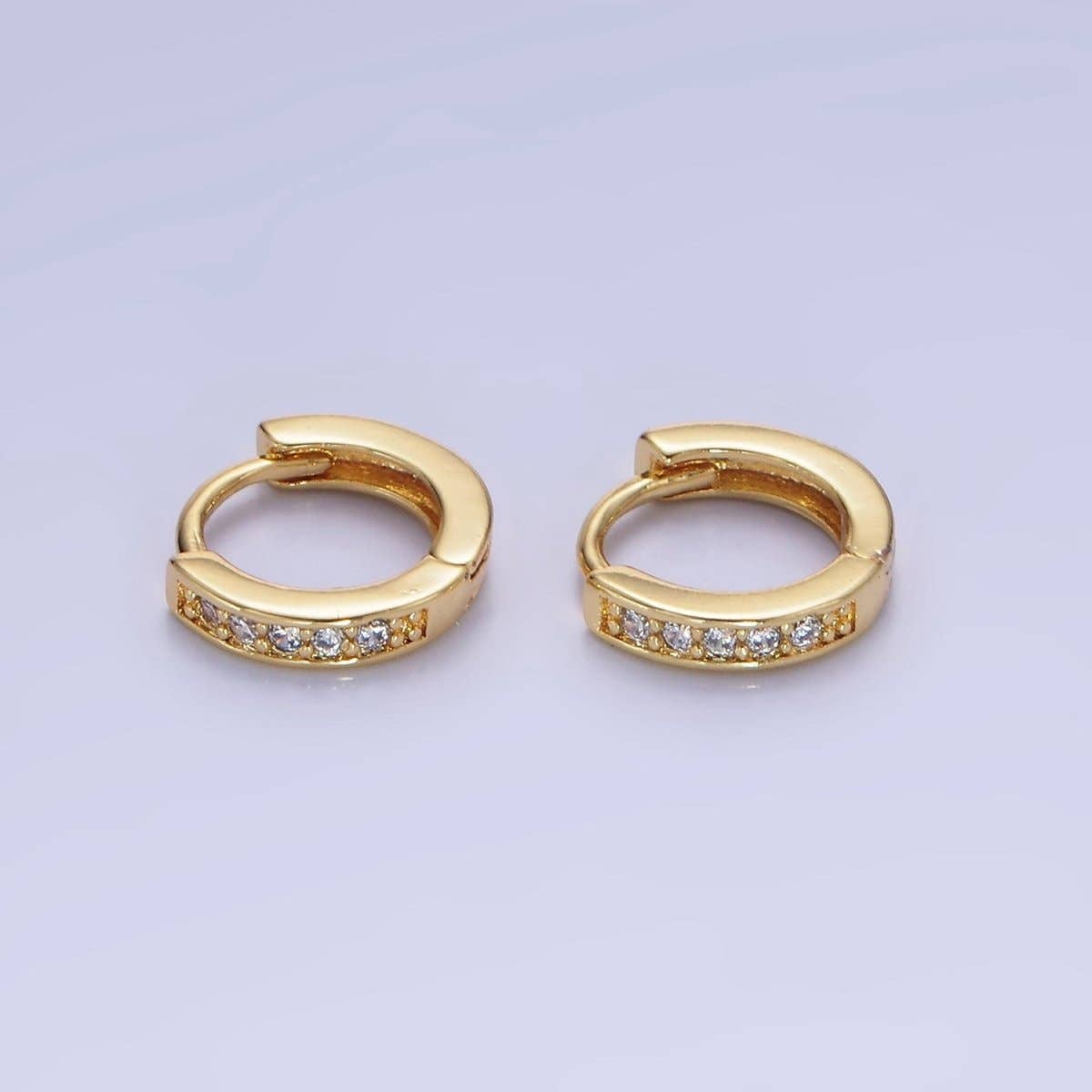 14K Gold Filled 10mm CZ Lined Cartilage Huggie Earrings in Gold & Silver | AB1346 AB1347