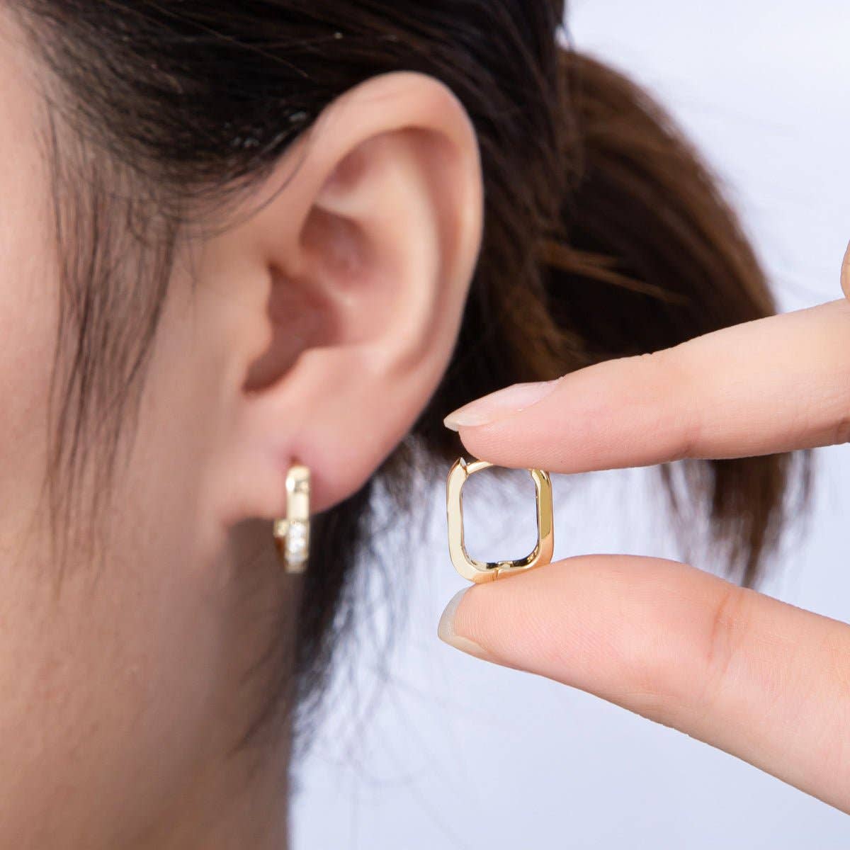 14K Gold Filled 14mm Micro Paved CZ Oblong Hoop Earrings | Earrings-00137