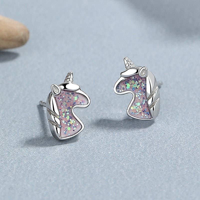 Cute Unicorn Tiny Stud Earrings in 925 Sterling Silver