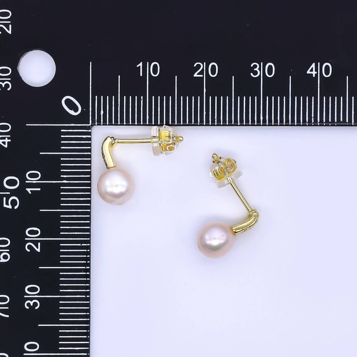 24K Gold Filled Freshwater Pearl Round Pipe Dainty Shaped Stud Earrings | Q-415