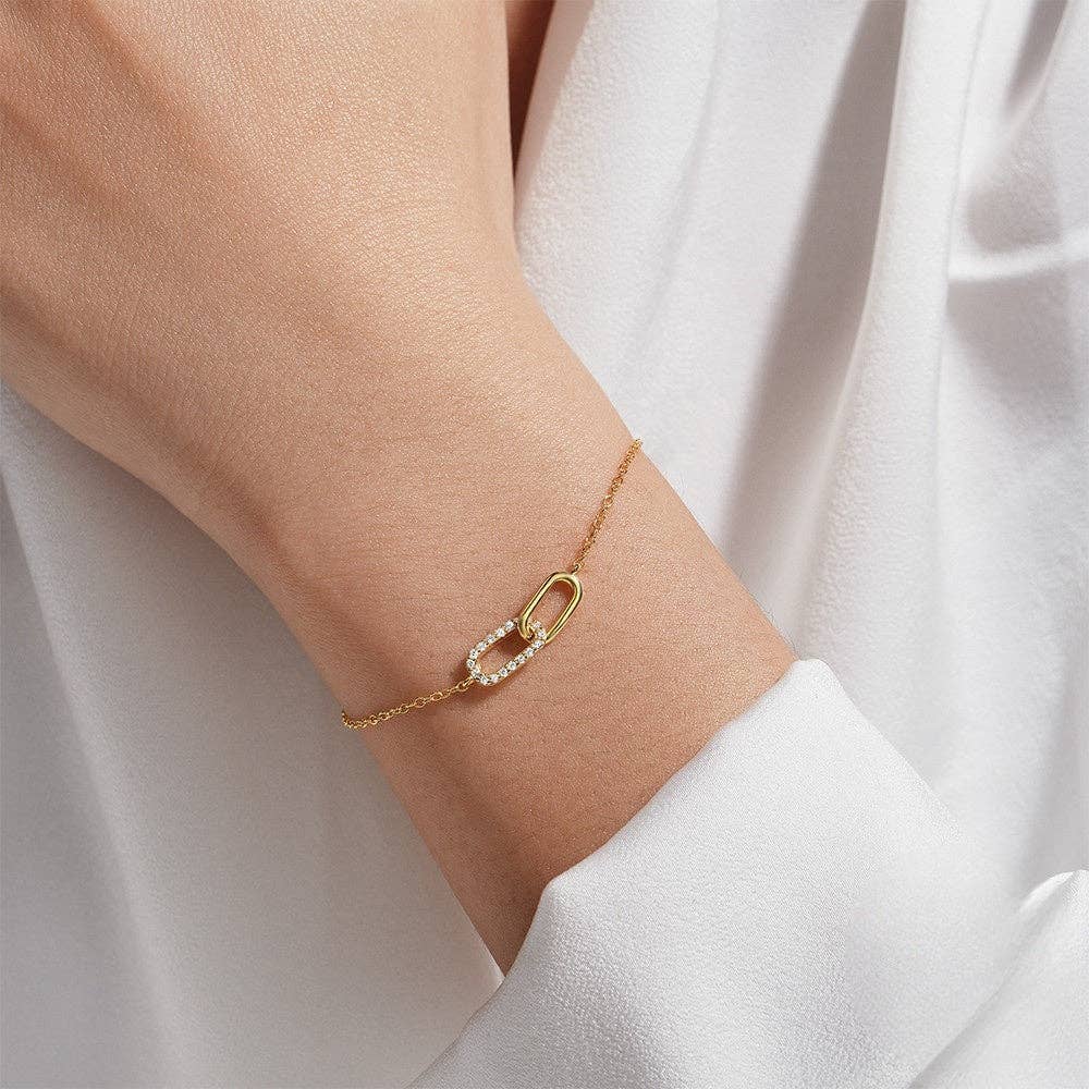 Interlocking Paperclip Link Bracelet in 925 Sterling Silver