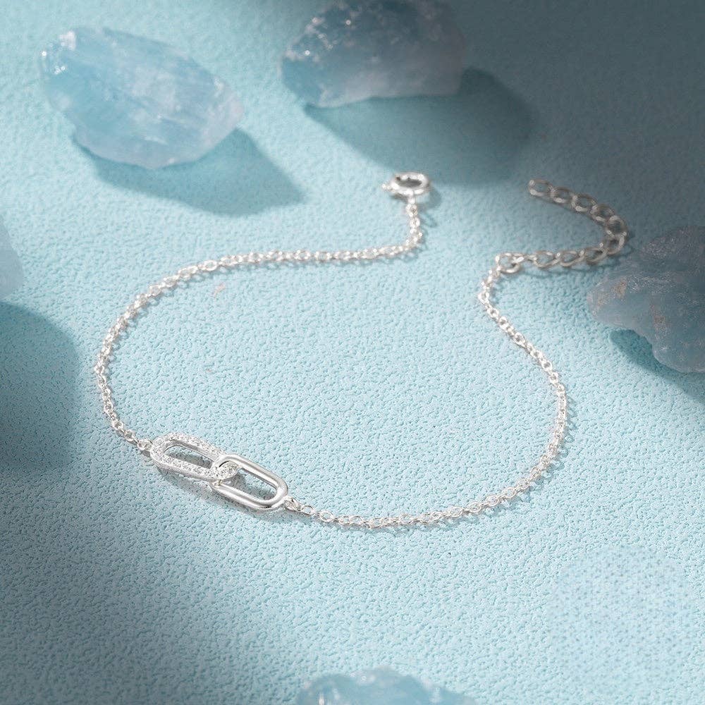 Interlocking Paperclip Link Bracelet in 925 Sterling Silver