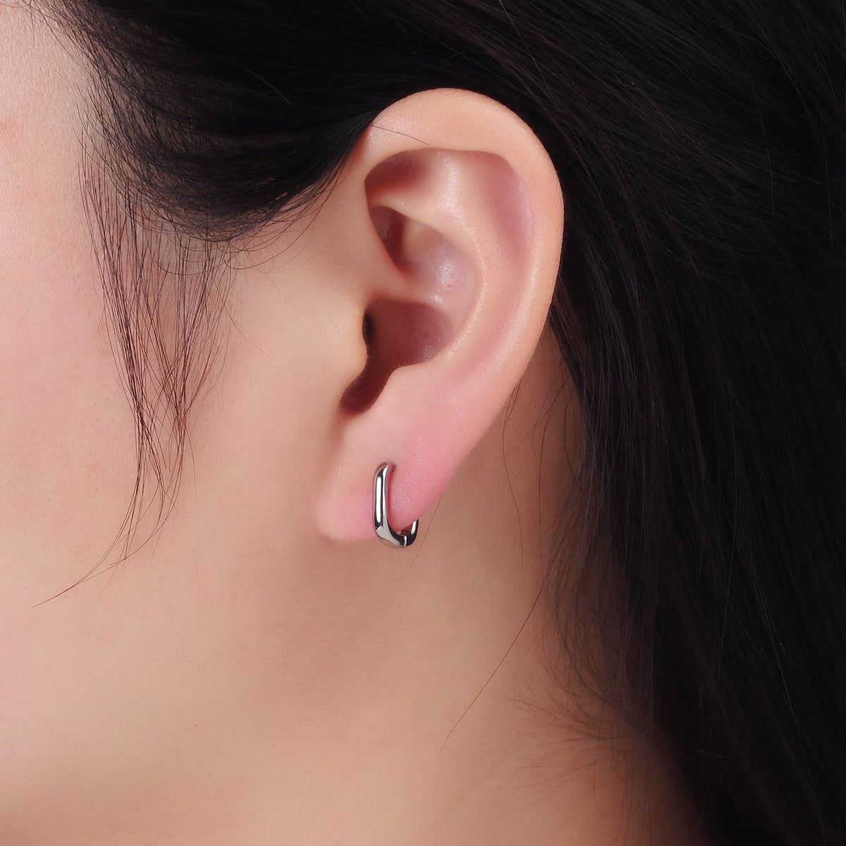 White Gold Filled 11mm Oblong Cartilage Minimalist Earrings