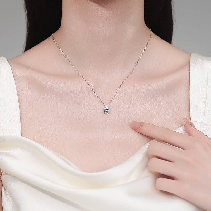Teardrop Bezel Moissanite Necklace in 925 Sterling Silver