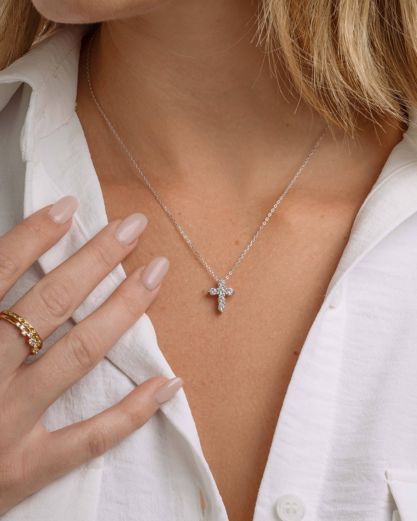 Small Studded Cross Necklace
