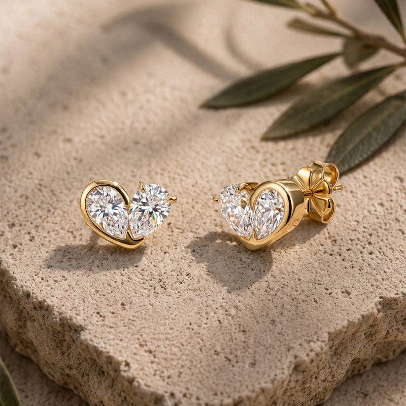 Pear Cut Moissanite Heart Earrings in 925 Sterling Silver