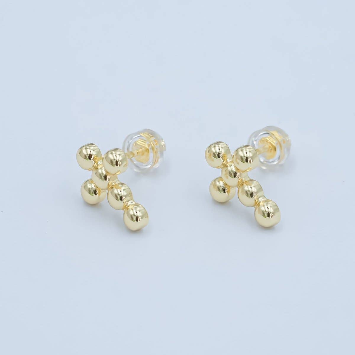 24K Gold Filled Beaded Bubble Cross Stud Earrings | AD828