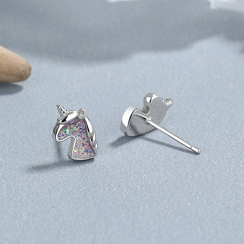 Cute Unicorn Tiny Stud Earrings in 925 Sterling Silver