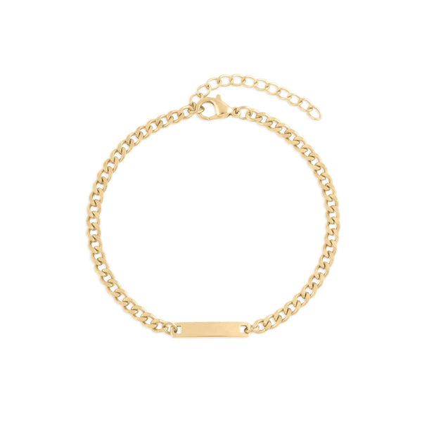 14K Gold Filled Plus™ Engravable Curb Chain Bar Bracelet