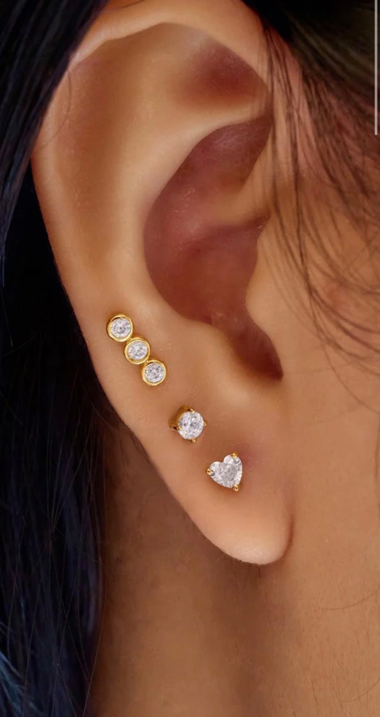 Triple Stone Bezel Barbell Single Earring