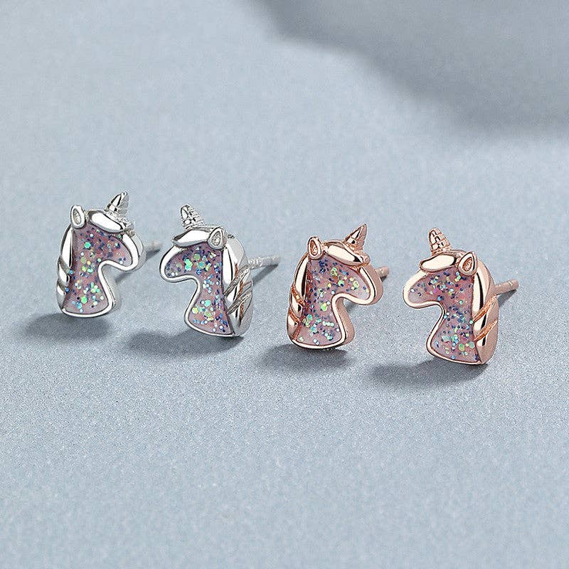 Cute Unicorn Tiny Stud Earrings in 925 Sterling Silver