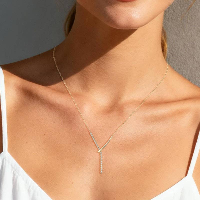 Asymmetric Moissanite Drop Y Necklace in 925 Sterling Silver