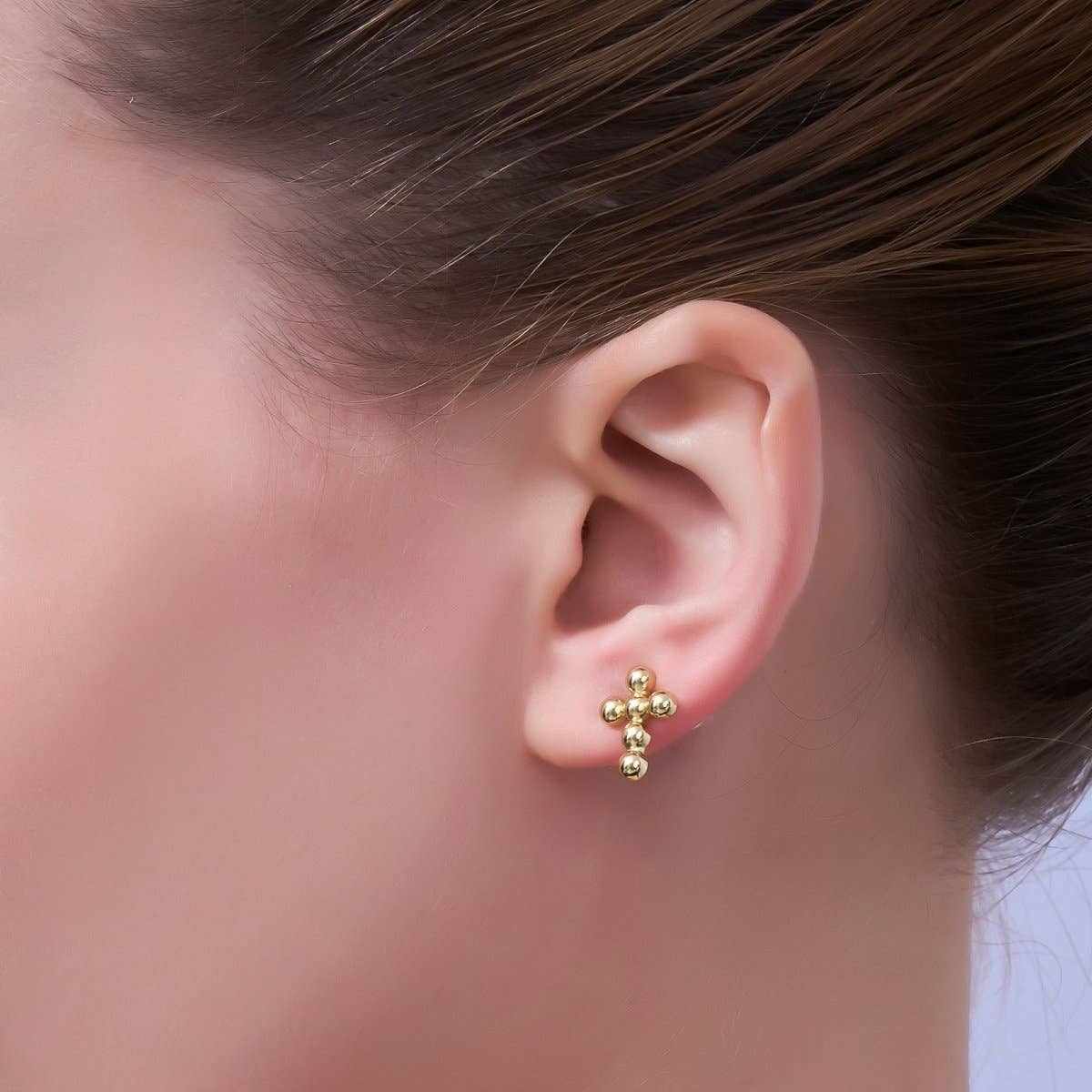 24K Gold Filled Beaded Bubble Cross Stud Earrings | AD828