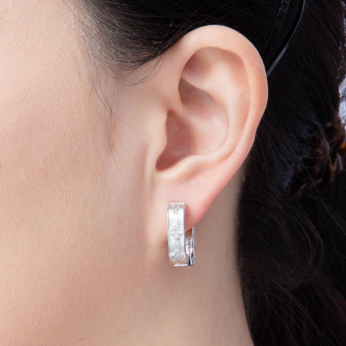 14K Gold Filled 19.5mm Flower CZ Square Hoop Earrings in Gold & Silver | Earr-00017 Earr-00018