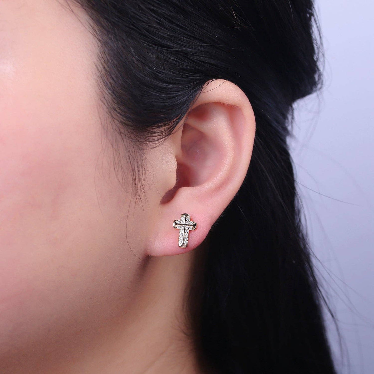 18K Gold Filled CZ Cross Stud Earring V097
