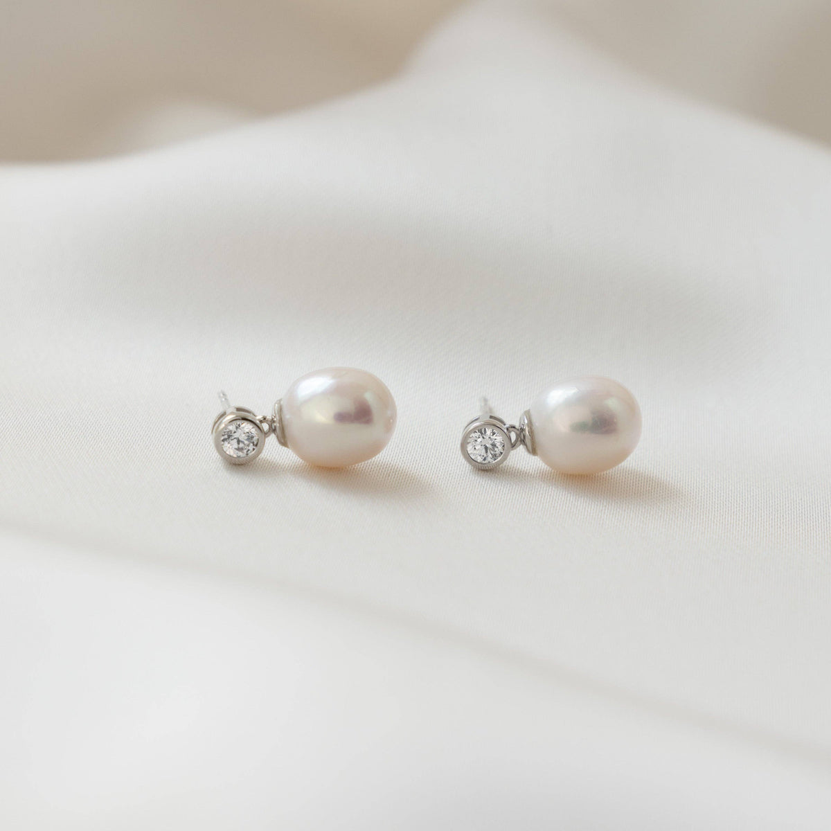 Bezel & Pearl Drop Earrings