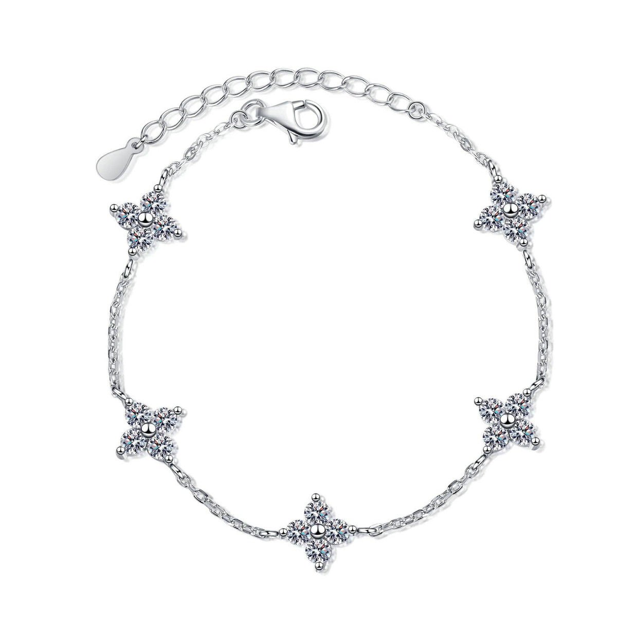 Moissanite Four Leaf Clover Bracelet in 925 Sterling Silver